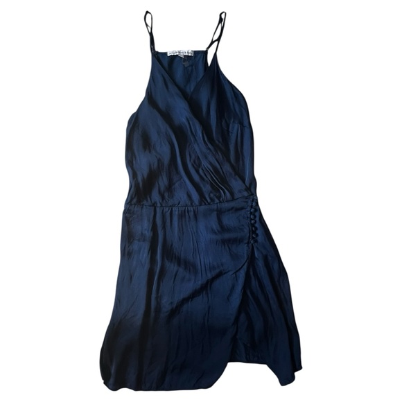 Young Fabulous & Broke Deep Blue Satin Wrap Mini Dress EUC M - Picture 4 of 7